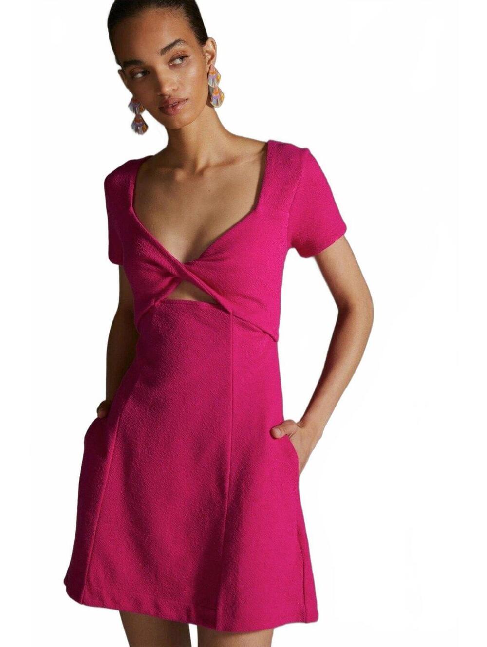 Anthropologie Maeve Pink Twist Front Cut-Out Textured Mini Dress Small Open Back